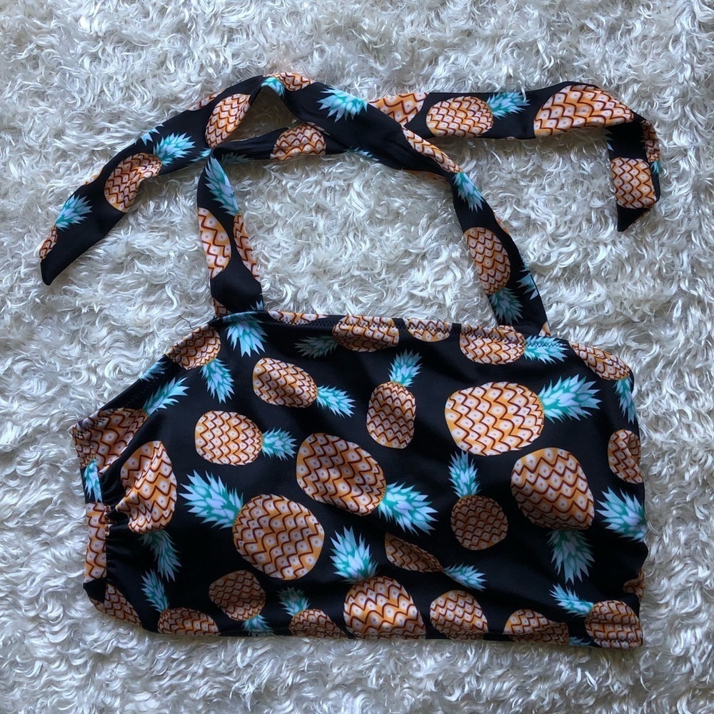 C Apparel Pineapple High Neck Halter Bikini Top